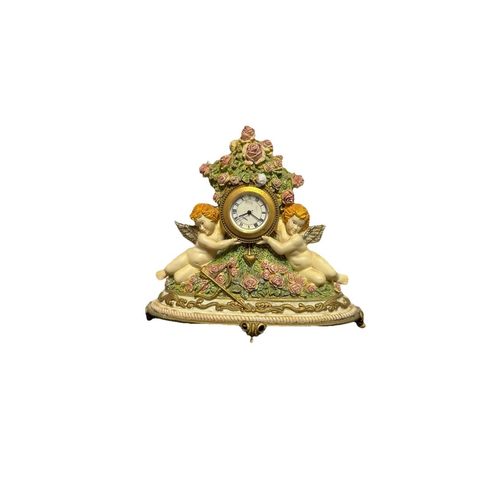 JUDITH WINDSLOW Time For Love Shelf Clock Cherub Roses Porcelain‎ p9